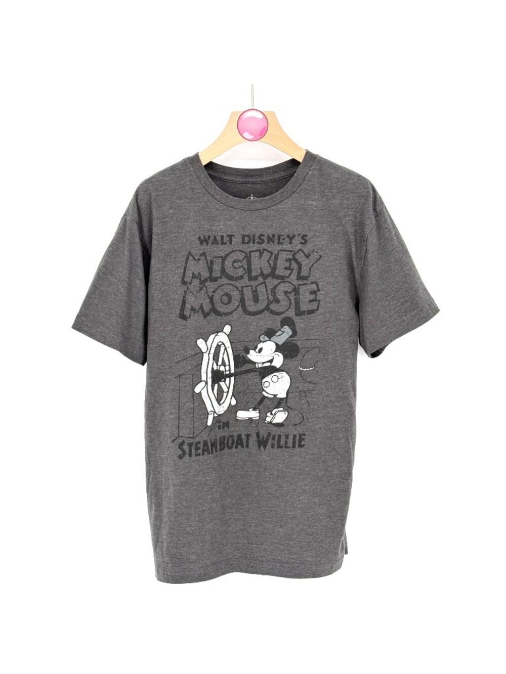 Disney Shirt Adult Grey Graphic Tee Mickey Mouse Steam Boat Willie Unisex Size M
